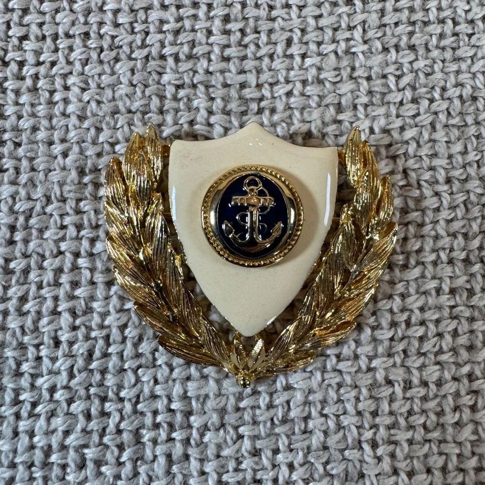 Vintage Nautical‎ Crest Set – Bullion Patch & Anchor Brooch